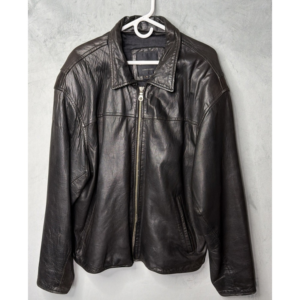 Andrew Marc Additions Mens L Black Leather Jacket Genuine Cowhide Moto Korea